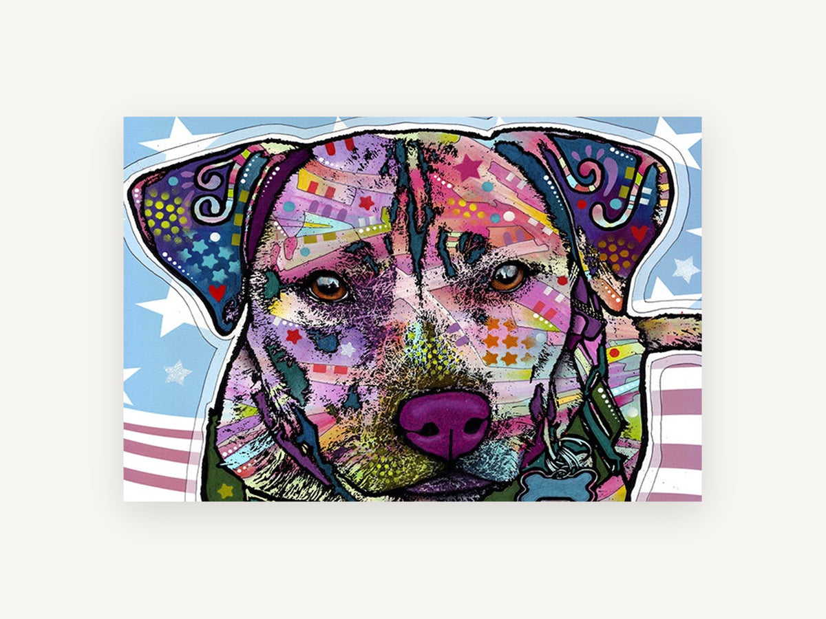 Starry Flag Pup, pop art dog portrait illustration, animal canvas wall art print, front view