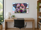 Starry Flag Pup animal canvas print on the wall of a study