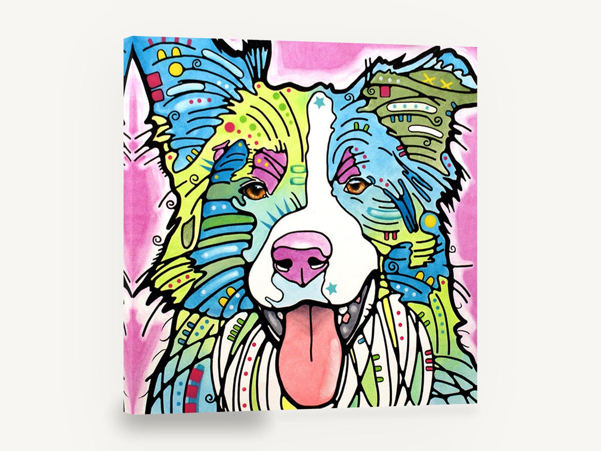 Bright Border Collie, colourful border collie pop art illustration, animal canvas wall art print ready to hang