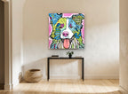 Bright Border Collie animal canvas print on the wall of a hallway