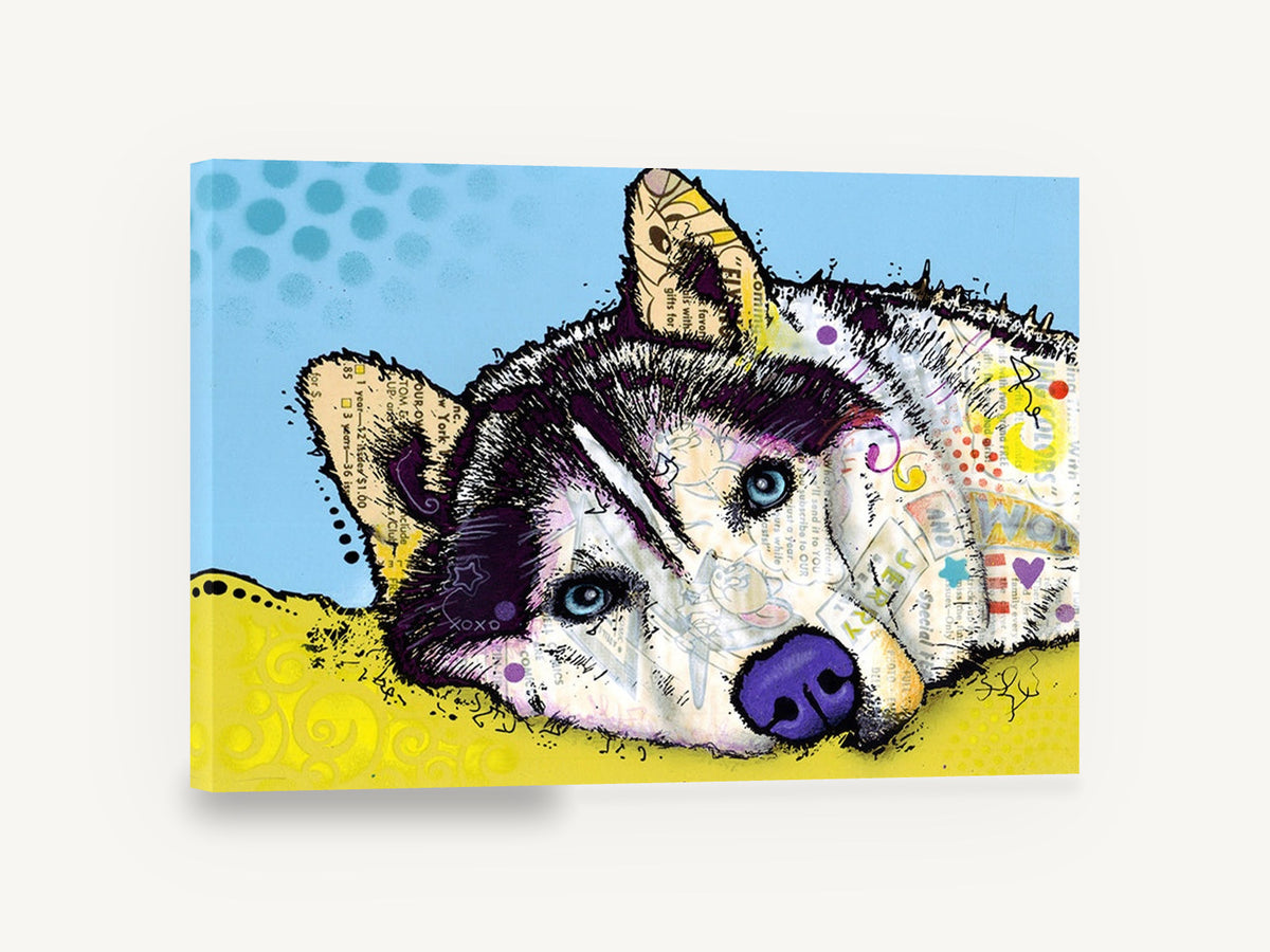 Resting Husky Collage, pop art siberian husky illustration, animal canvas wall art print ready to hang