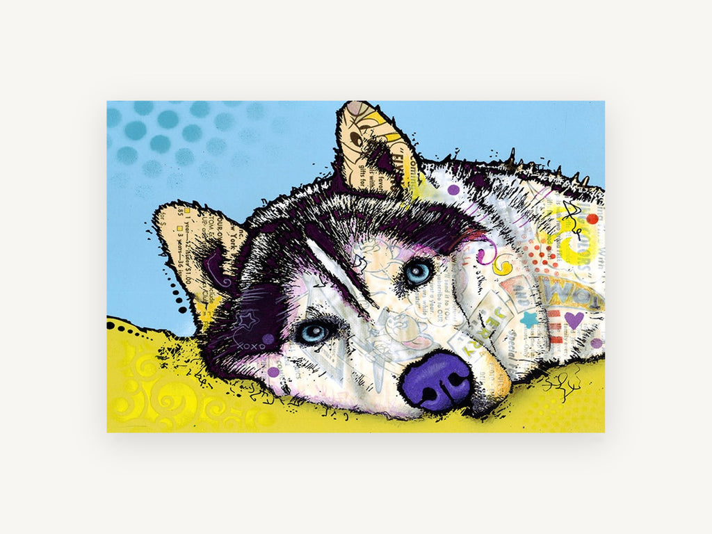 Resting Husky Collage, pop art siberian husky illustration, animal canvas wall art print, front view
