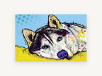 Resting Husky Collage, pop art siberian husky illustration, animal canvas wall art print, front view