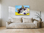Resting Husky Collage animal canvas print on the wall of a living room