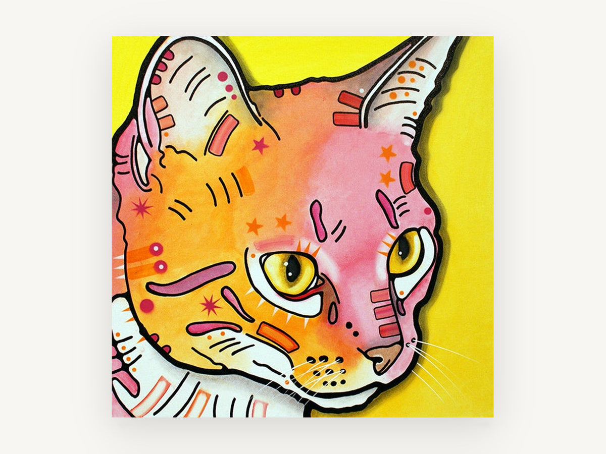 Sunset Pop Kitten, colourful pop art cat illustration, animal canvas wall art print, front view