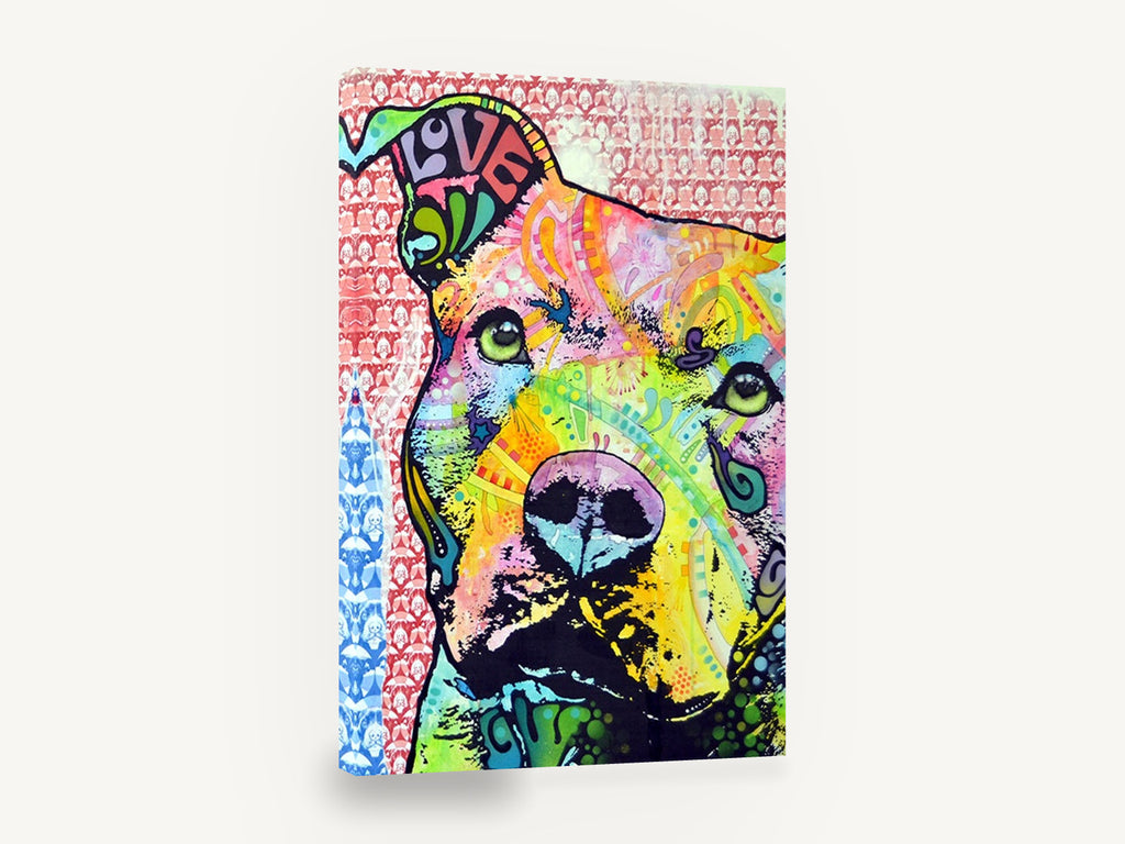 Love Pit Bull Pop, colourful pit bull pop art portrait, animal canvas wall art print ready to hang