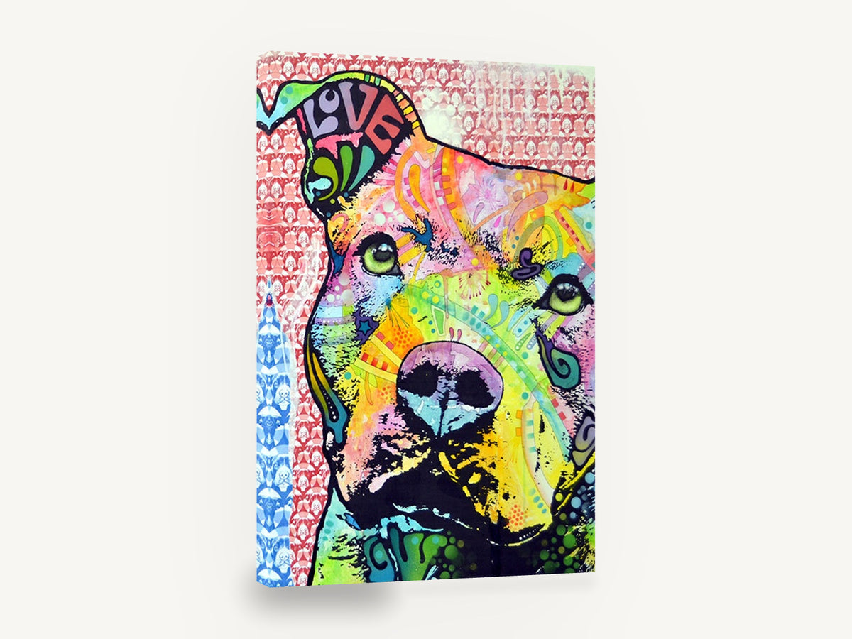 Love Pit Bull Pop, colourful pit bull pop art portrait, animal canvas wall art print ready to hang
