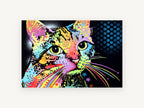 Neon Pop Tabby, colourful pop art cat illustration, animal canvas wall art print, front view