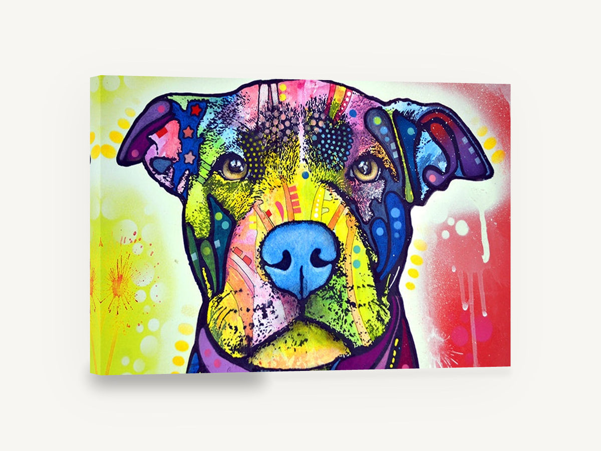 Rainbow Pit Bull Portrait, colourful pit bull pop art portrait, animal canvas wall art print ready to hang
