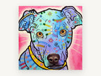 Blue Pop Pup, colourful pop art dog portrait, animal canvas wall art print, front view