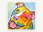 Tilted Head Rainbow Staffy, colourful staffy pop art portrait, animal canvas wall art print, front view