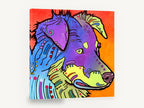Neon Collie Profile, colourful pop art border collie illustration, animal canvas wall art print ready to hang