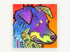 Neon Collie Profile, colourful pop art border collie illustration, animal canvas wall art print, front view