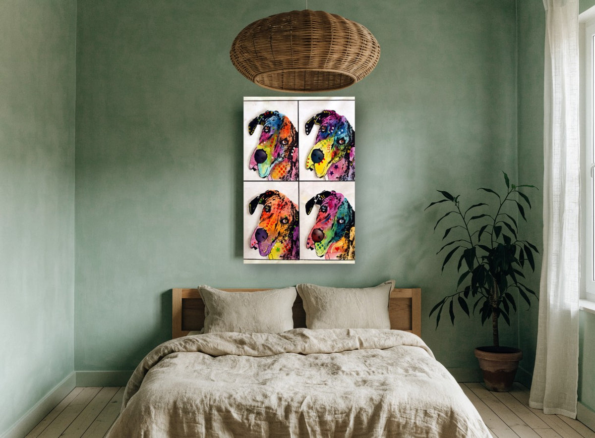 Four Neon Danes animal canvas print on the wall of a bedroom