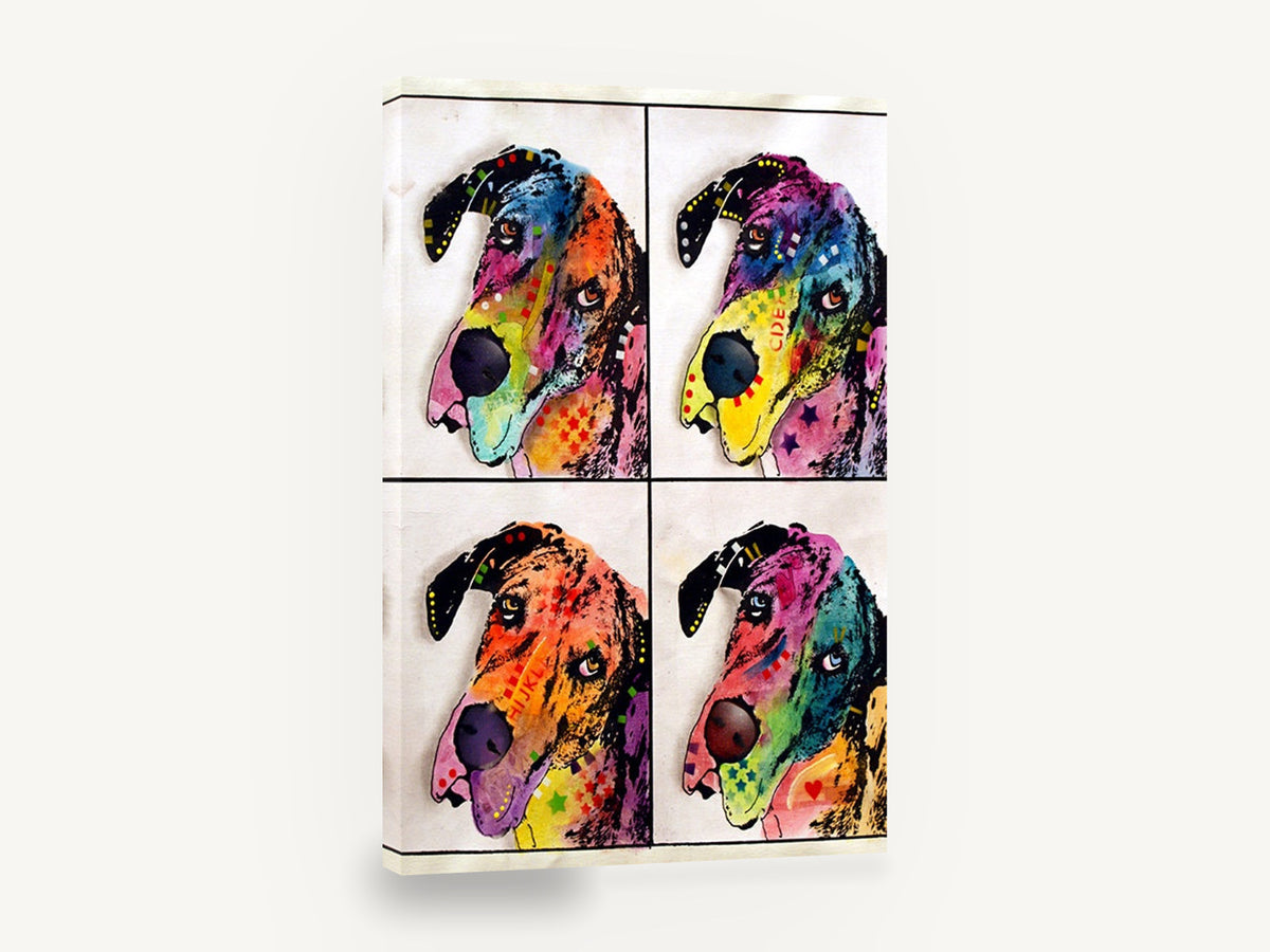 Four Neon Danes, pop art great dane portrait, animal canvas wall art print ready to hang