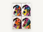 Four Neon Danes, pop art great dane portrait, animal canvas wall art print, front view