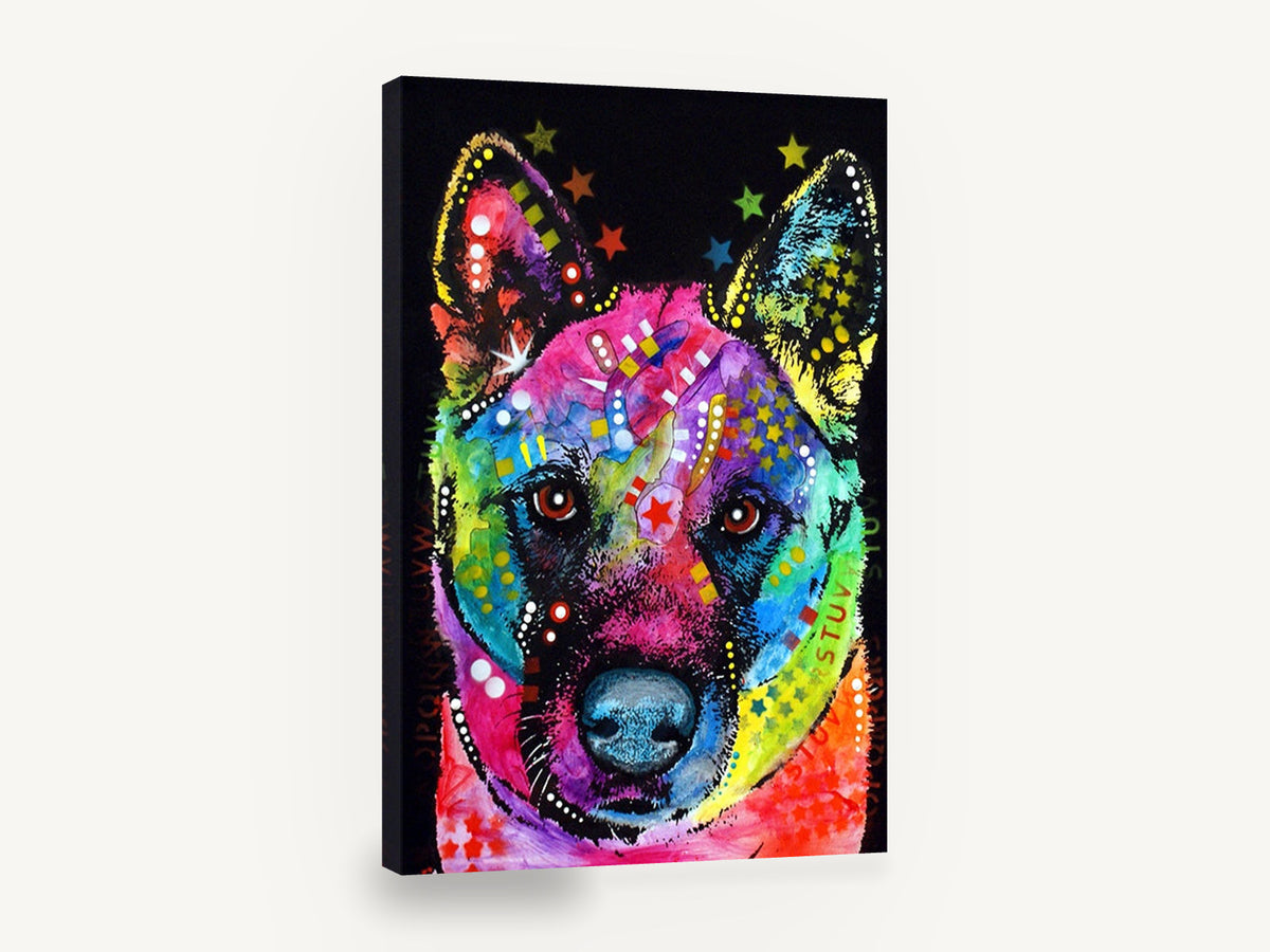Rainbow Akita Pop, colourful akita dog pop art, animal canvas wall art print ready to hang