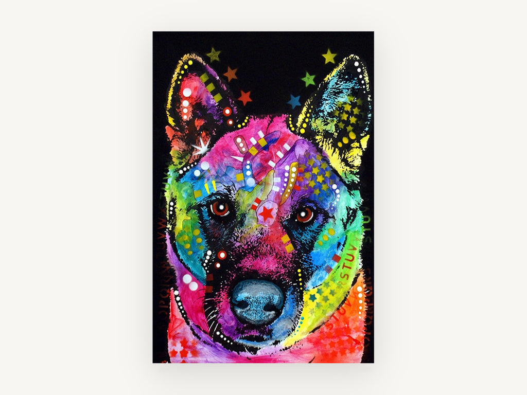 Rainbow Akita Pop, colourful akita dog pop art, animal canvas wall art print, front view