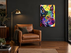 Rainbow Cattle Dog animal canvas print on the wall of a charcoal living room