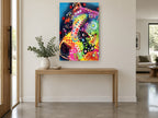 Bella Rainbow Pit Bull animal canvas print on the wall of a entry hall