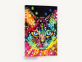 Rainbow Blue-Eyed Cat, colourful pop art cat portrait, animal canvas wall art print ready to hang