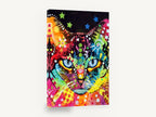 Rainbow Blue-Eyed Cat, colourful pop art cat portrait, animal canvas wall art print ready to hang