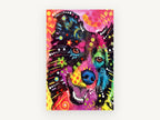 Neon Collie Pop, colourful border collie pop art portrait, animal canvas wall art print, front view