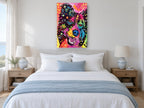 Neon Collie Pop animal canvas print on the wall of a bedroom