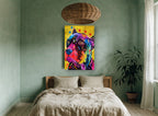 Neon Pit Bull Pop animal canvas print on the wall of a bedroom