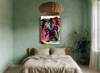 Neon Bulldog Pop animal canvas print on the wall of a bedroom