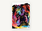Neon Bulldog Pop, colourful pop art bulldog portrait, animal canvas wall art print, front view