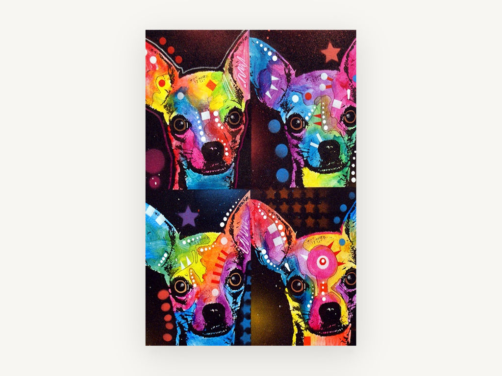 Neon Chihuahua Quartet, colourful pop art chihuahua portrait, animal canvas wall art print, front view
