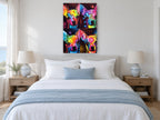 Neon Chihuahua Quartet animal canvas print on the wall of a bedroom
