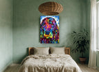 Rainbow Spaniel Portrait animal canvas print on the wall of a bedroom