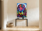 Rainbow Spaniel Portrait animal canvas print on the wall of a hallway