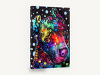 Starry Polka Pit Bull, colourful pop art pit bull portrait, animal canvas wall art print ready to hang