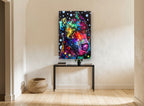 Starry Polka Pit Bull animal canvas print on the wall of a hallway