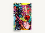 Grinning Pop Dog, colourful pop art dog portrait, animal canvas wall art print ready to hang