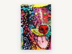 Grinning Pop Dog, colourful pop art dog portrait, animal canvas wall art print, front view