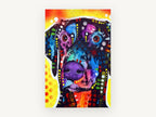 Neon Dobie Portrait, colourful pop art dog portrait, animal canvas wall art print, front view