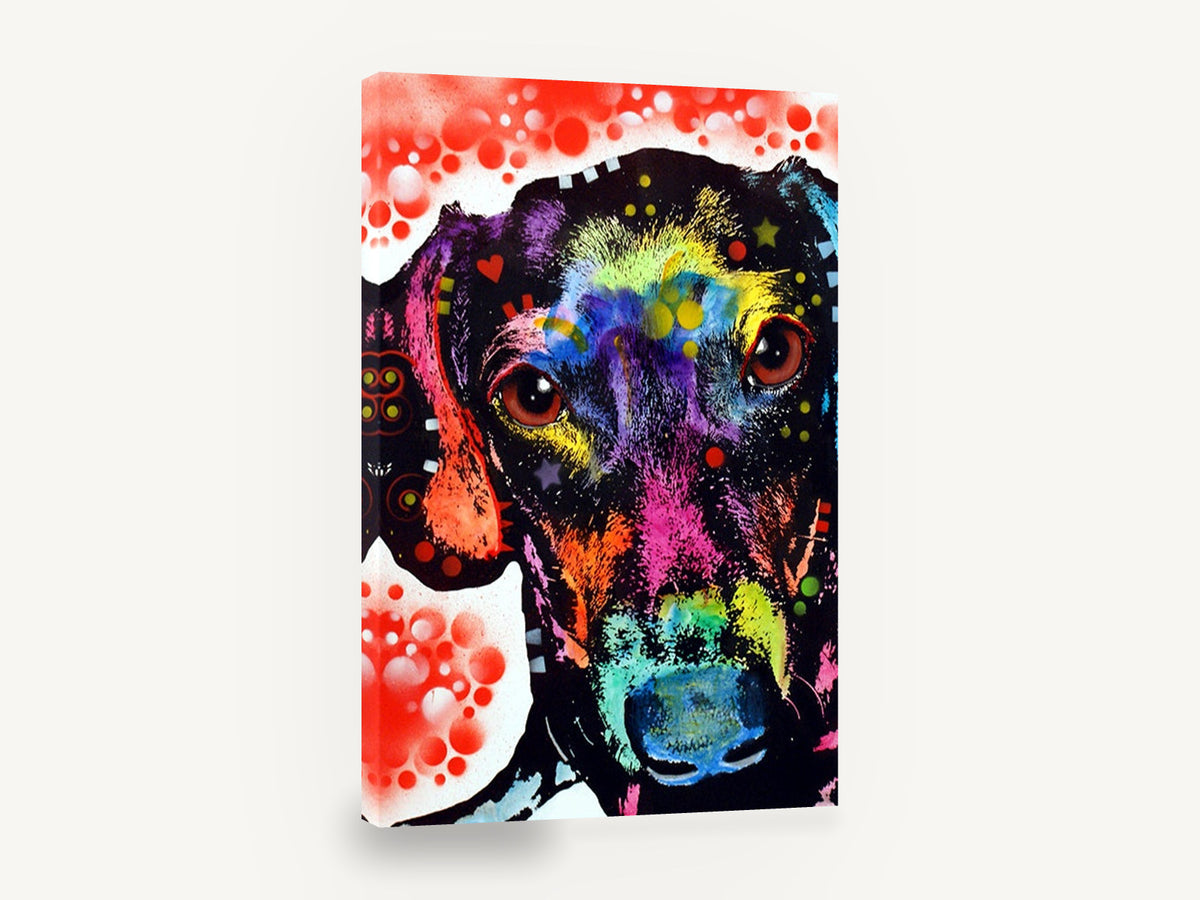 Neon Dachshund Portrait, colourful pop art dachshund portrait, animal canvas wall art print ready to hang