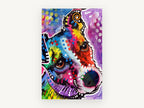 Rainbow Terrier Gaze, colourful pop art terrier portrait, animal canvas wall art print, front view