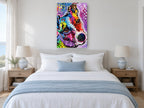 Rainbow Terrier Gaze animal canvas print on the wall of a bedroom