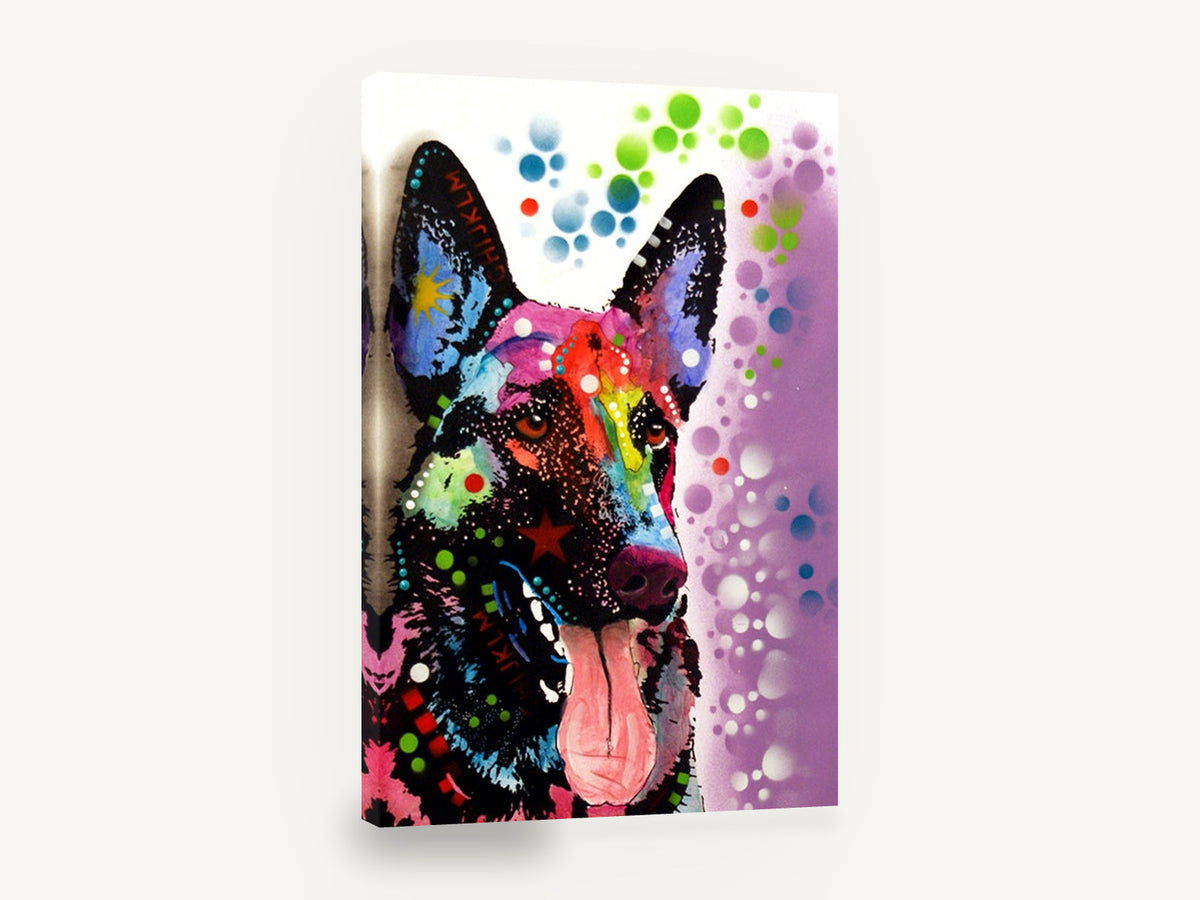 Neon Shepherd Pop, german shepherd pop art portrait, animal canvas wall art print ready to hang