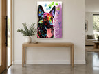 Neon Shepherd Pop animal canvas print on the wall of a entry hall