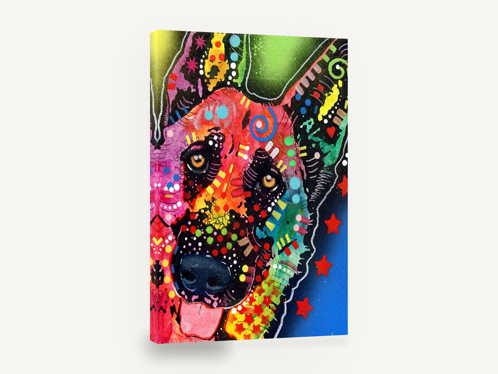 Technicolour Shepherd, colourful pop art german shepherd, animal canvas wall art print ready to hang