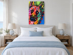Technicolour Shepherd animal canvas print on the wall of a bedroom
