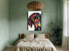 Tilted Head Pop Dog animal canvas print on the wall of a bedroom