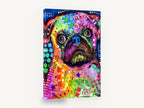 Neon Pug Portrait, colourful pop art pug portrait, animal canvas wall art print ready to hang