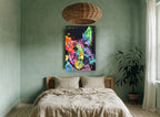 Rainbow Scottie Pop animal canvas print on the wall of a bedroom